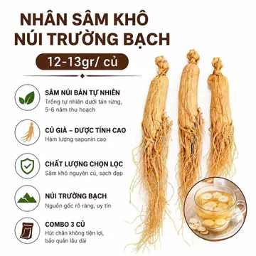 Combo 5 Củ Nhân Sâm Khô Nguyên Củ - Sâm Núi Trường Bạch từ nhân sâm tươi 6 năm tuổi bồi bổ sức khỏe