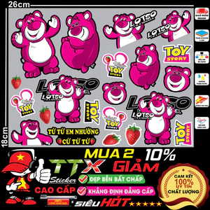 tem dán xe icon logo sticker gấu dâu lotso hót trend - nhãn dán xe chống nước co giãn dính tốt đẹp bền hết ý