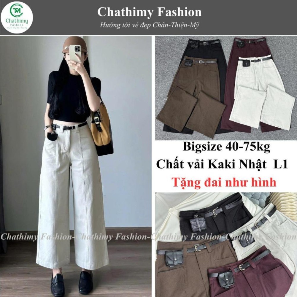 (Mua Quần Tặng Đai), Quần Suông Nữ Bigsize 40-75KG , Chất Vải Kaki Nhật L1 Mềm Co Giãn Nhẹ, Thời Trang Chathimy (6618)
