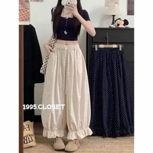 Quần Bom Thụng Nữ Cạp Chun Hoạ Tiết Hoa Nhí Chất Đũi Mềm Mịn , Mát nhún Bèo Gấu Nữ Tính