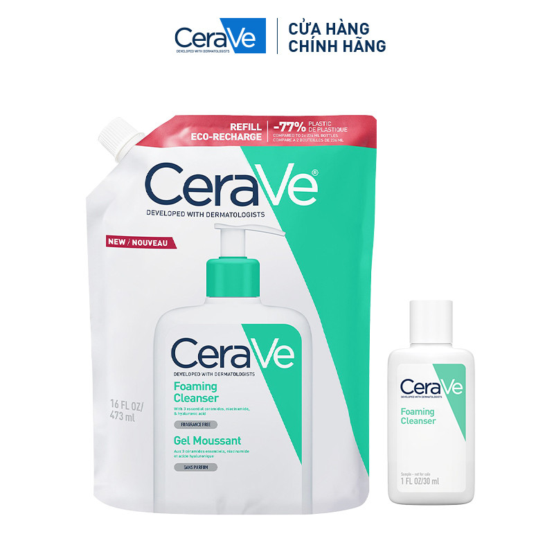 [VB HO] Bộ sản phẩm CeraVe sữa rửa mặt giúp làm sạch sâu dành cho da dầu Foaming 30 + Refill