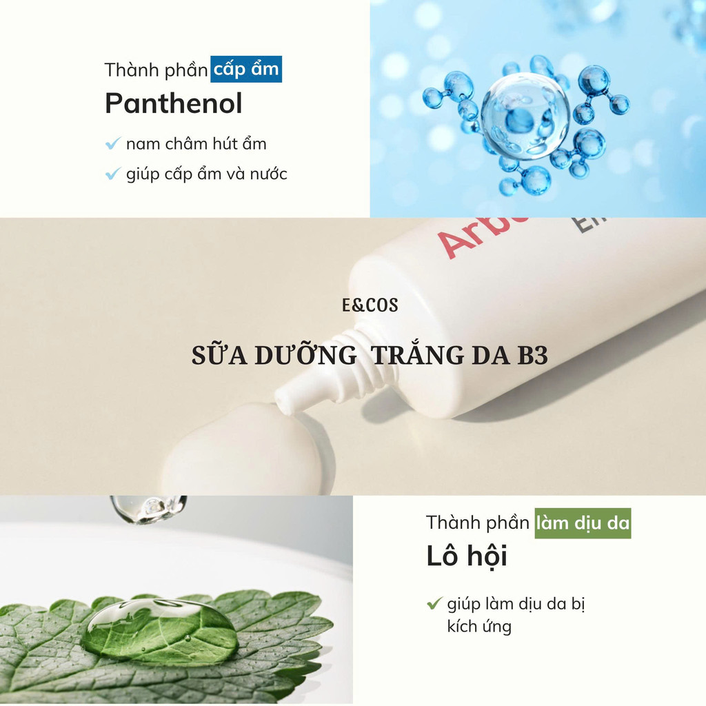 Tinh chất giúp thu nhỏ lỗ chân lông & sáng da E&COS Arbutin B3 Toning Emulsion 50ml