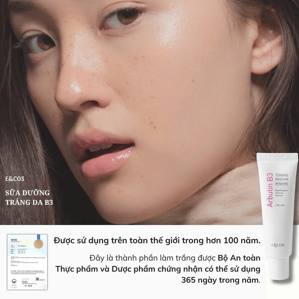 Tinh chất giúp thu nhỏ lỗ chân lông & sáng da E&COS Arbutin B3 Toning Emulsion 50ml