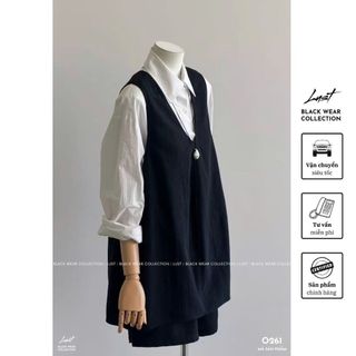 Set Áo Sơ Mi Form Rộng Phối Ghi Lê Quần Short LUST Set Đồ Nữ Phong Cách Hàn Vintage Trẻ Trung O261
