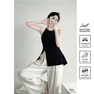 Set Áo Sát Nách Cổ Yếm Xẻ Tà Phối Quần Dài Ống Xuông LUST Set Yếm Nữ Cách Điệu Hàng Quảng Châu T554