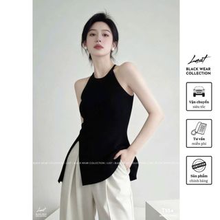 Set Áo Sát Nách Cổ Yếm Xẻ Tà Phối Quần Dài Ống Xuông LUST Set Yếm Nữ Cách Điệu Hàng Quảng Châu T554