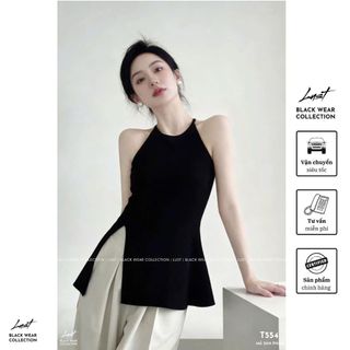Set Áo Sát Nách Cổ Yếm Xẻ Tà Phối Quần Dài Ống Xuông LUST Set Yếm Nữ Cách Điệu Hàng Quảng Châu T554