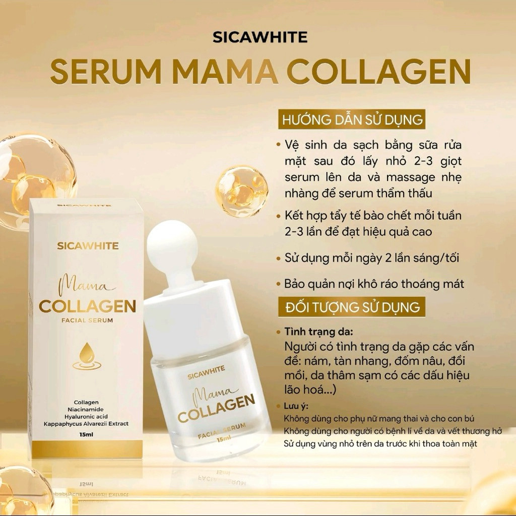 Tinh Chất Serum Mama Collagen (15ml) Hỗ Trợ Dưỡng Sáng Da, Hỗ Trợ Cải Thiện Tình Trạng Nám, Thâm Sạm - SICAWHITE