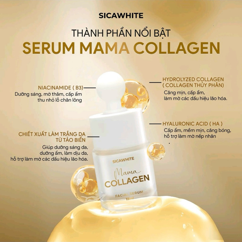Tinh Chất Serum Mama Collagen (15ml) Hỗ Trợ Dưỡng Sáng Da, Hỗ Trợ Cải Thiện Tình Trạng Nám, Thâm Sạm - SICAWHITE
