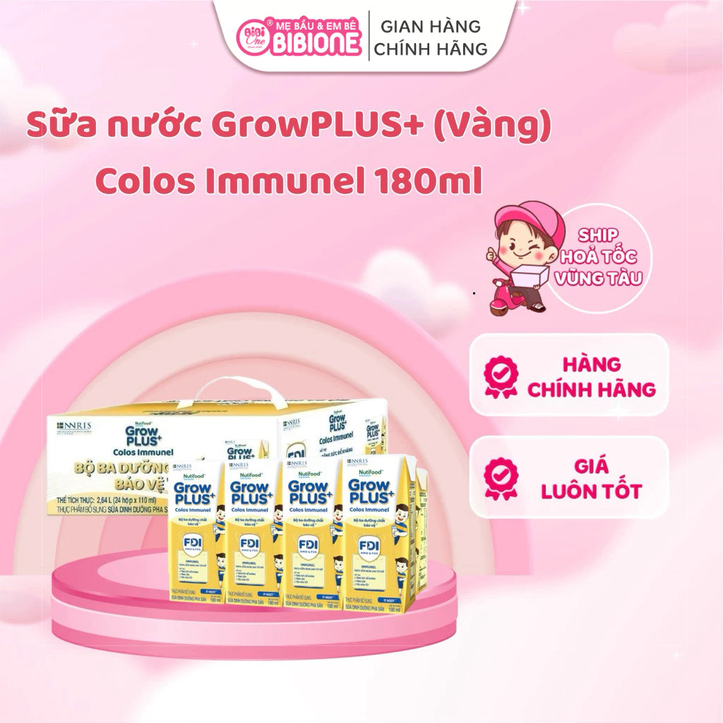 Sữa Bột Pha Sẵn Nutifood GrowPLUS Hỗ Trợ Phát Triển Chiều Cao 24 Hộp 110/180ml Bạc Vàng - BibiOne - BIBIONECOMBODISINH