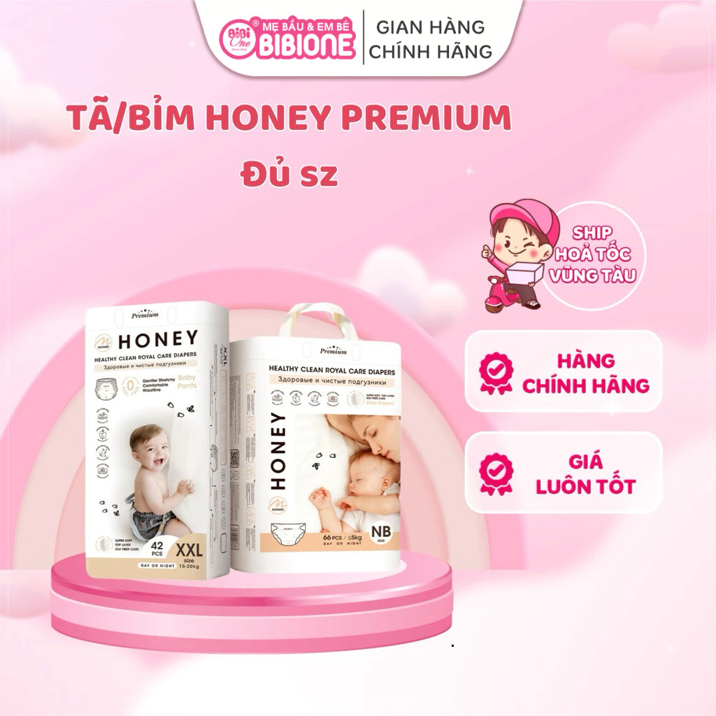 Tã Quần Honey Premium Chính Hãng Tơ tằm siêu mỏng nhẹ, thấm hút tốt đủ size cho bé