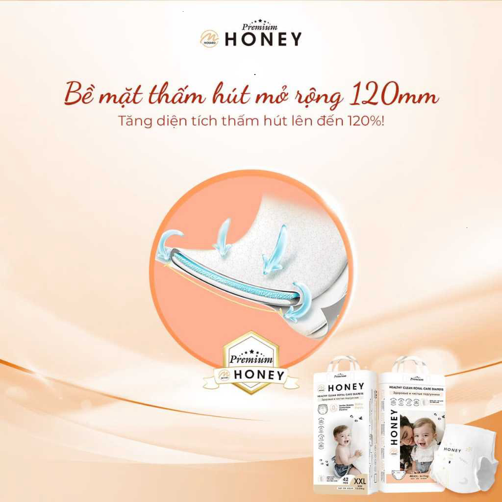Tã Quần Honey Premium Chính Hãng Tơ tằm siêu mỏng nhẹ, thấm hút tốt đủ size cho bé