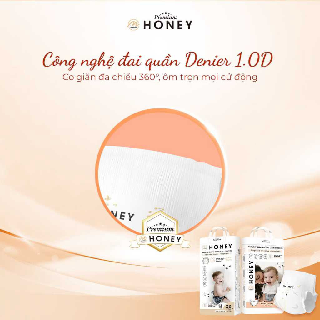 Tã Quần Honey Premium Chính Hãng Tơ tằm siêu mỏng nhẹ, thấm hút tốt đủ size cho bé
