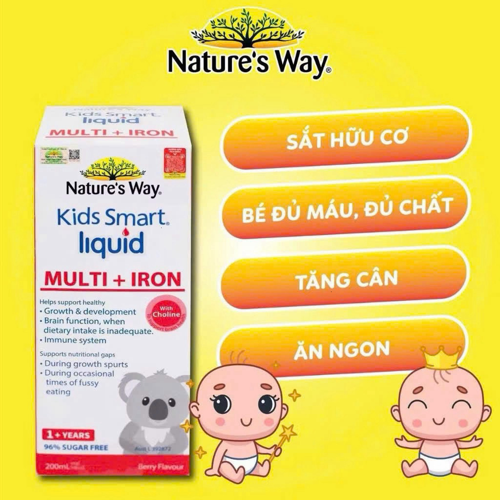 Siro Bổ Sung Sắt Và Multi Vitamin Cho Bé Nature's Way Kids Smart Liquid Multi + Iron Hỗ Trợ Nâng Cao Đề Kháng 200ml