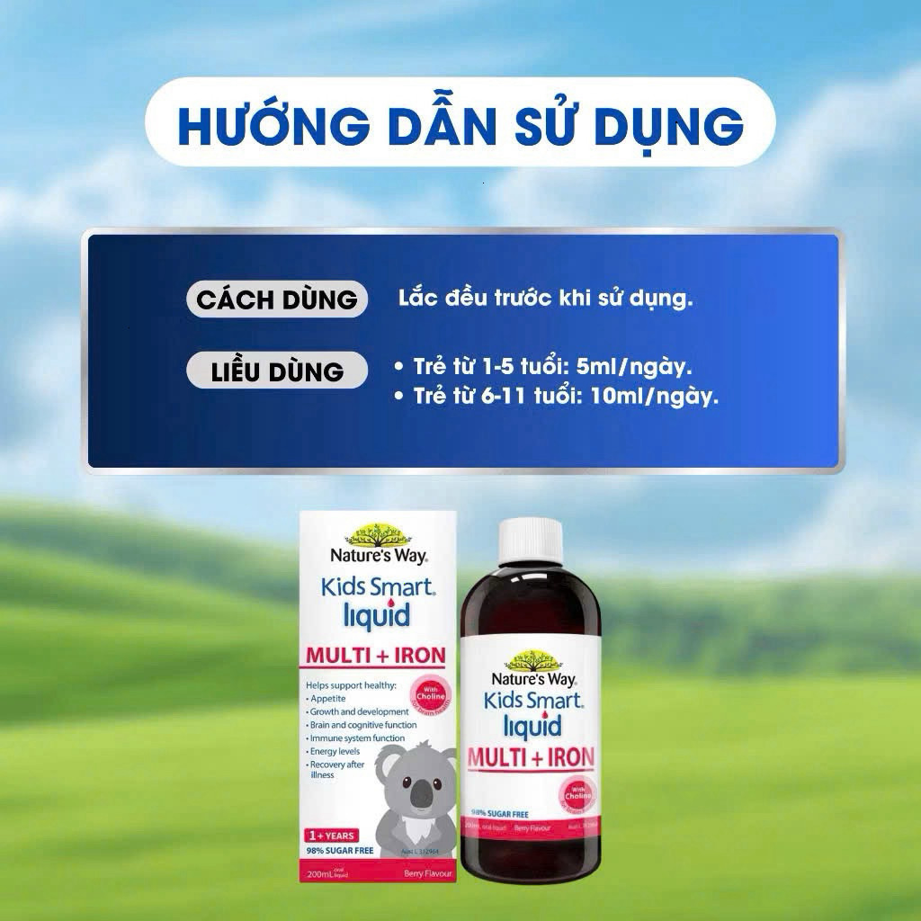 Siro Bổ Sung Sắt Và Multi Vitamin Cho Bé Nature's Way Kids Smart Liquid Multi + Iron Hỗ Trợ Nâng Cao Đề Kháng 200ml