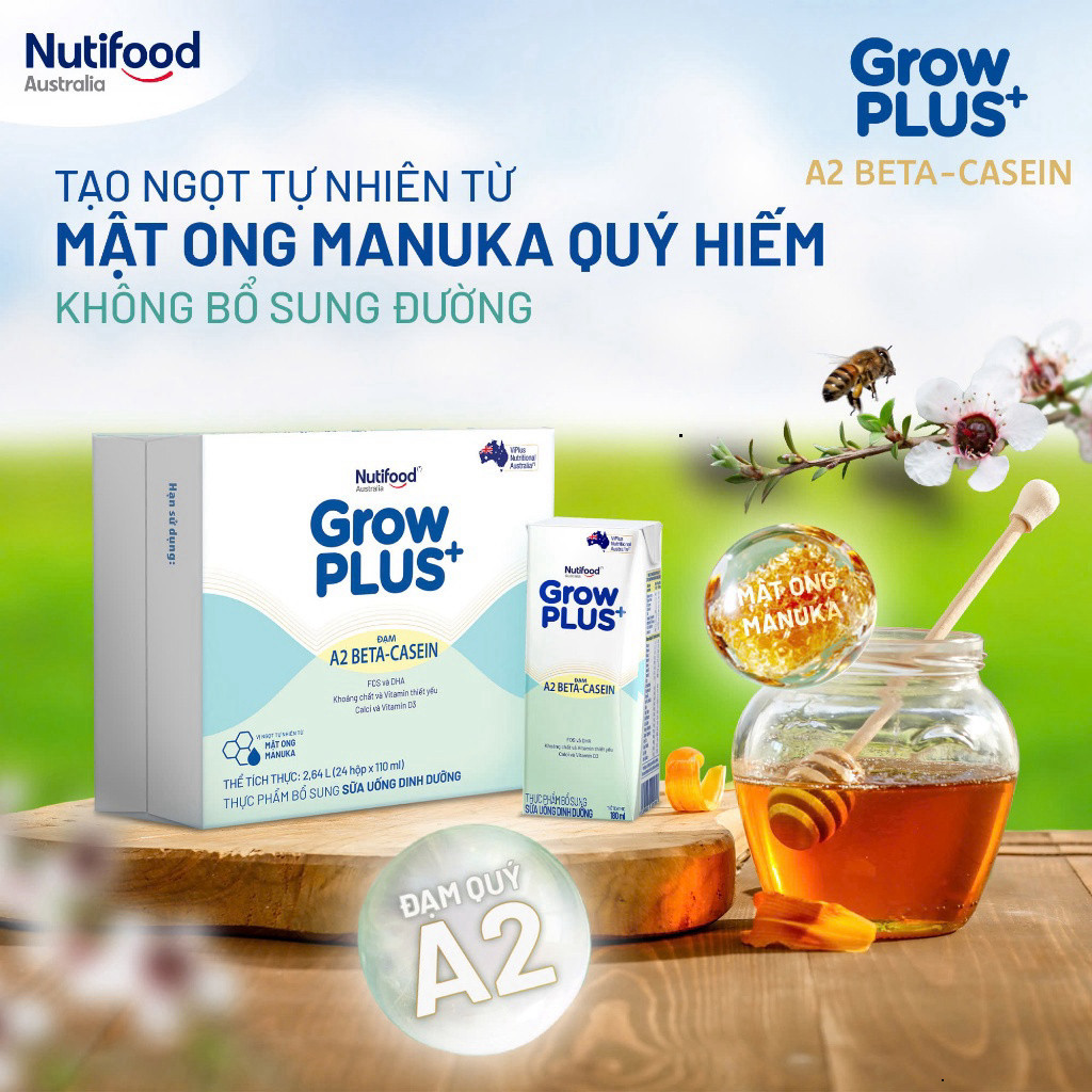 [DEAL SỐC] Sữa Bột Pha Sẵn GrowPLUS+ A2 Beta-Casein Thùng 24 Hộp 110/180ml - Bé Dễ Hấp Thu, Ít Đầy Bụng, Tăng Trưởng Tốt
