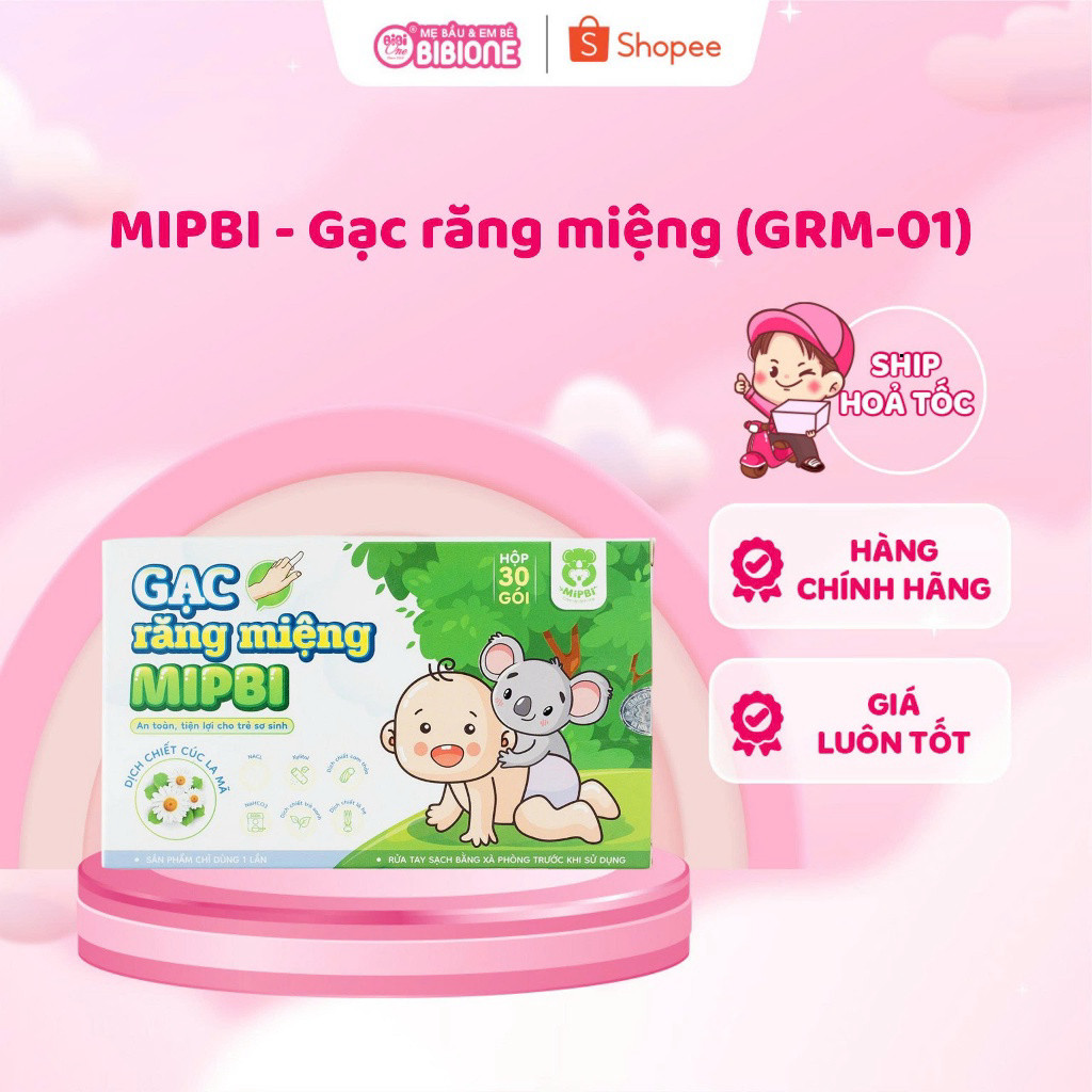 Gạc Rơ Lưỡi Răng Miệng Mipbi CHiết Xuất Hoa Cúc La Mã An Toàn Cho Bé (Hộp 30 gói) - BIBIONECOMBODISINH