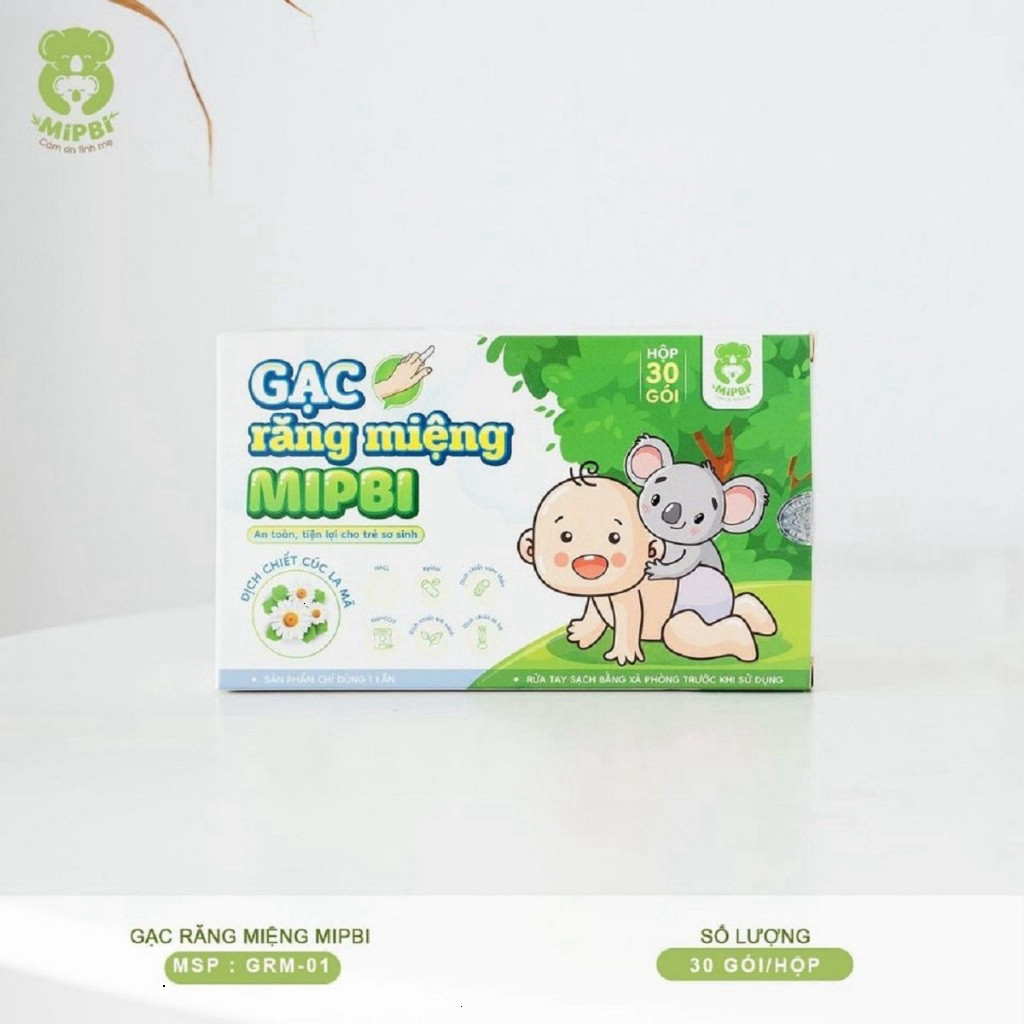 Gạc Rơ Lưỡi Răng Miệng Mipbi CHiết Xuất Hoa Cúc La Mã An Toàn Cho Bé (Hộp 30 gói) - BIBIONECOMBODISINH
