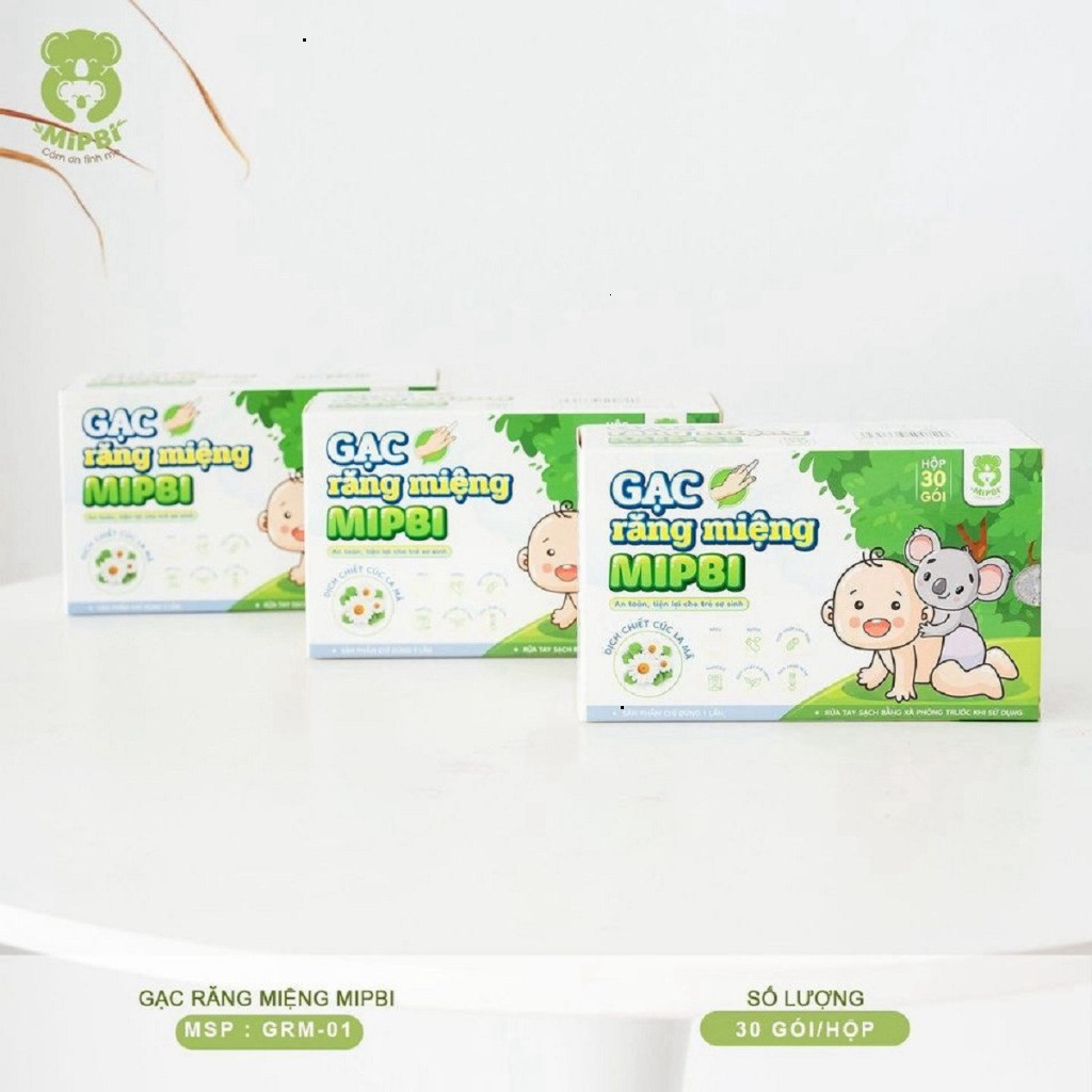 Gạc Rơ Lưỡi Răng Miệng Mipbi CHiết Xuất Hoa Cúc La Mã An Toàn Cho Bé (Hộp 30 gói) - BIBIONECOMBODISINH