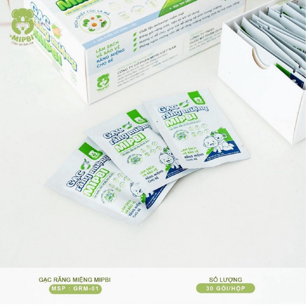 Gạc Rơ Lưỡi Răng Miệng Mipbi CHiết Xuất Hoa Cúc La Mã An Toàn Cho Bé (Hộp 30 gói) - BIBIONECOMBODISINH