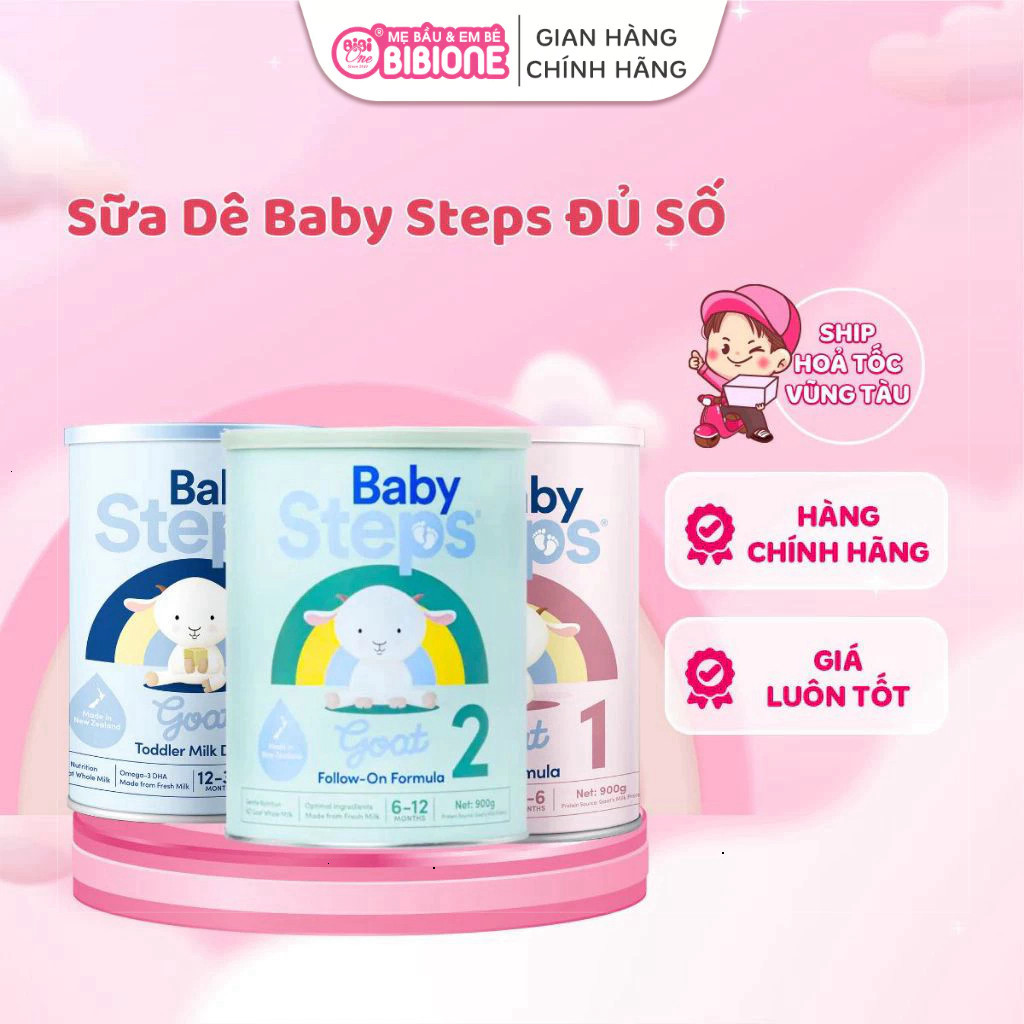 Sữa dê Baby Steps New Zealand 900g, Tăng cường miễn dịch cho bé phát triển toàn diện - BibiOne - BIBIONECOMBODISINH