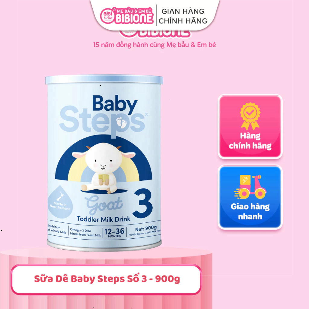 Sữa dê Baby Steps New Zealand 900g, Tăng cường miễn dịch cho bé phát triển toàn diện - BibiOne - BIBIONECOMBODISINH