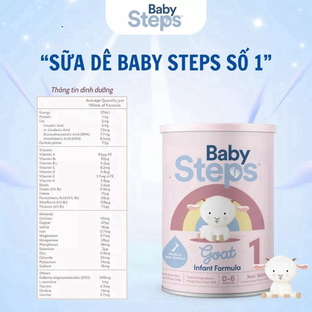 Sữa dê Baby Steps New Zealand 900g, Tăng cường miễn dịch cho bé phát triển toàn diện - BibiOne - BIBIONECOMBODISINH