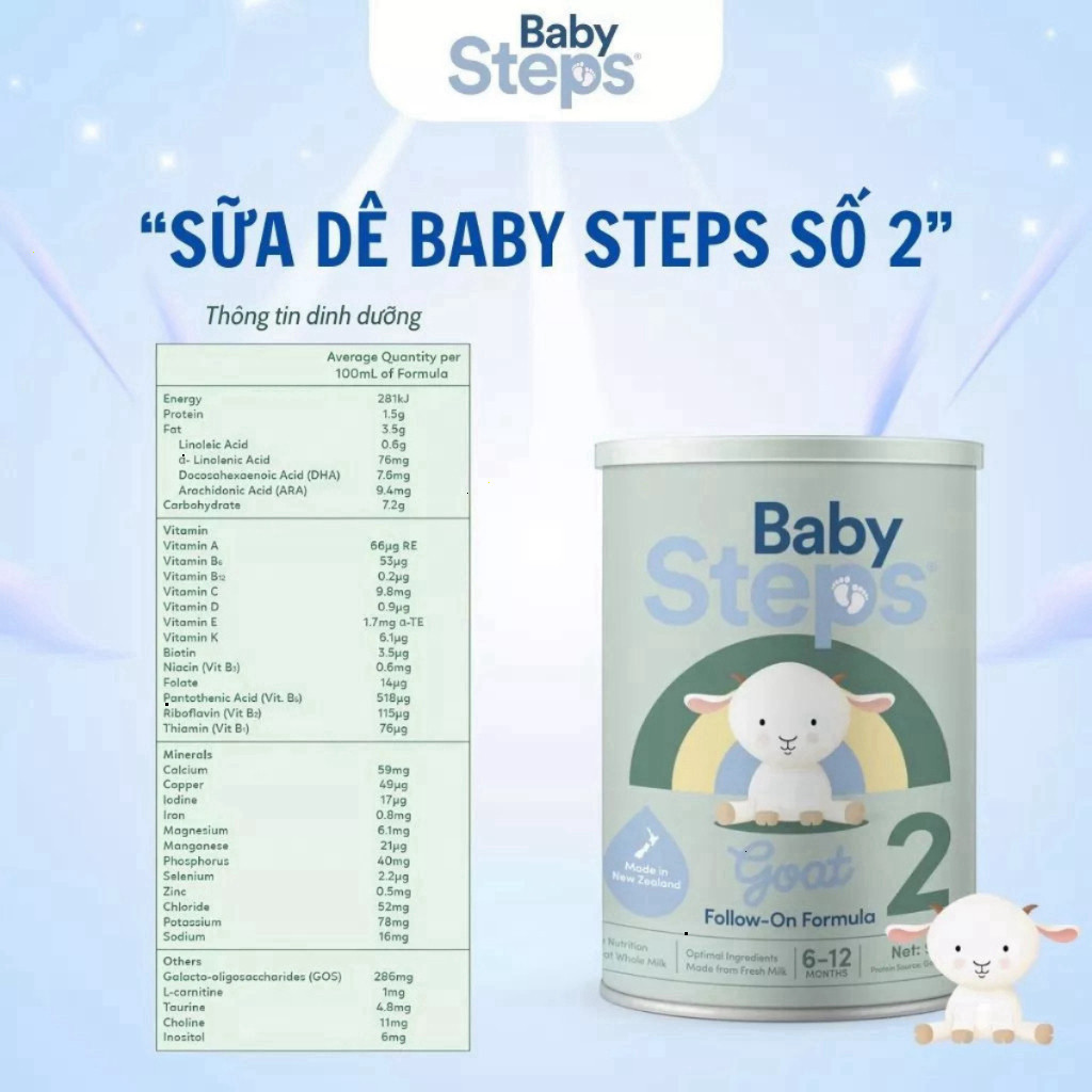 Sữa dê Baby Steps New Zealand 900g, Tăng cường miễn dịch cho bé phát triển toàn diện - BibiOne - BIBIONECOMBODISINH