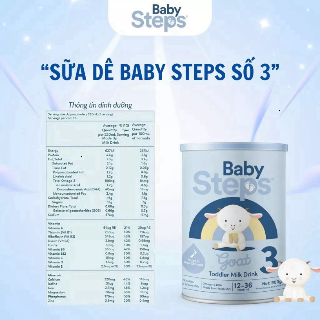 Sữa dê Baby Steps New Zealand 900g, Tăng cường miễn dịch cho bé phát triển toàn diện - BibiOne - BIBIONECOMBODISINH