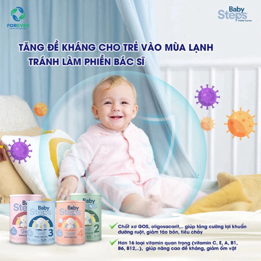 Sữa dê Baby Steps New Zealand 900g, Tăng cường miễn dịch cho bé phát triển toàn diện - BibiOne - BIBIONECOMBODISINH