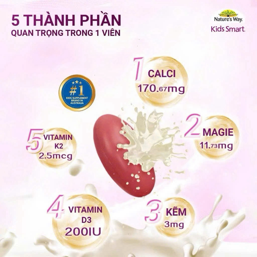 Canxi Dạng Viên Tốt Cho Bé Phát Triển Chiều Cao Từ Nature's Way Kids Smart Calcium 30 Viên. - BibiOne - BIBIONECOMBODISI