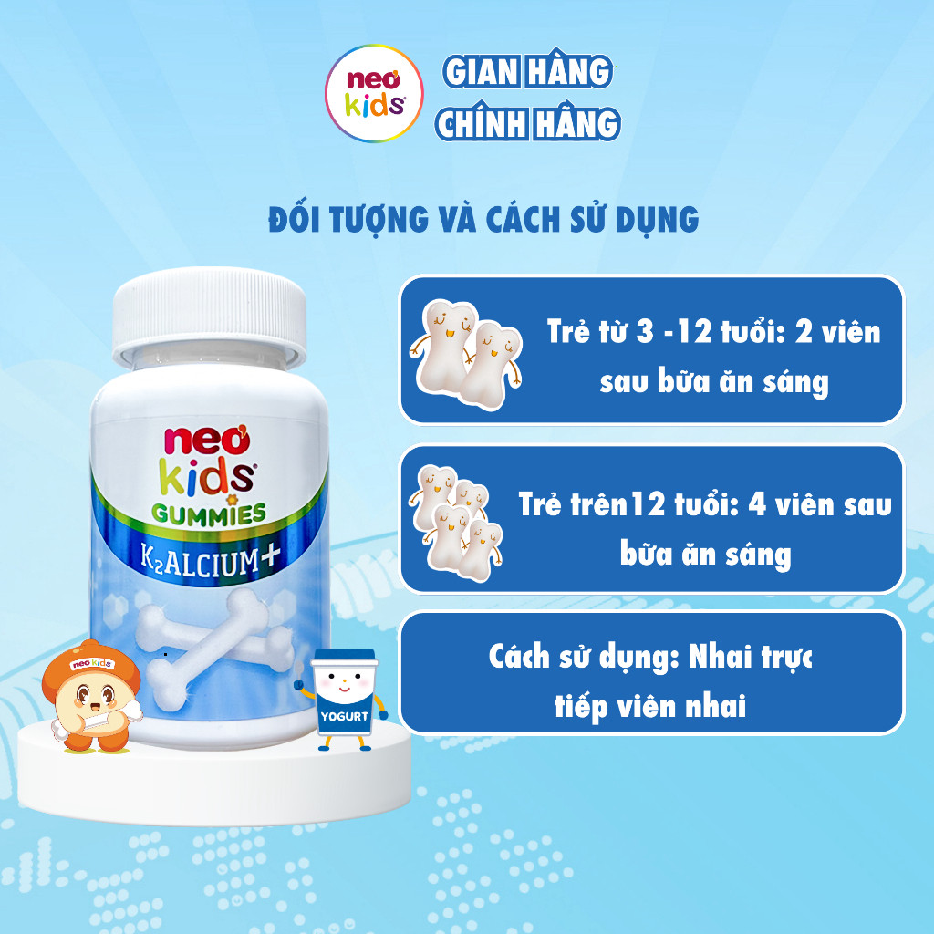 Gummies canxi vị sữa chua NeoKids hộp 60 viên nhai - BIBIONECOMBODISINH