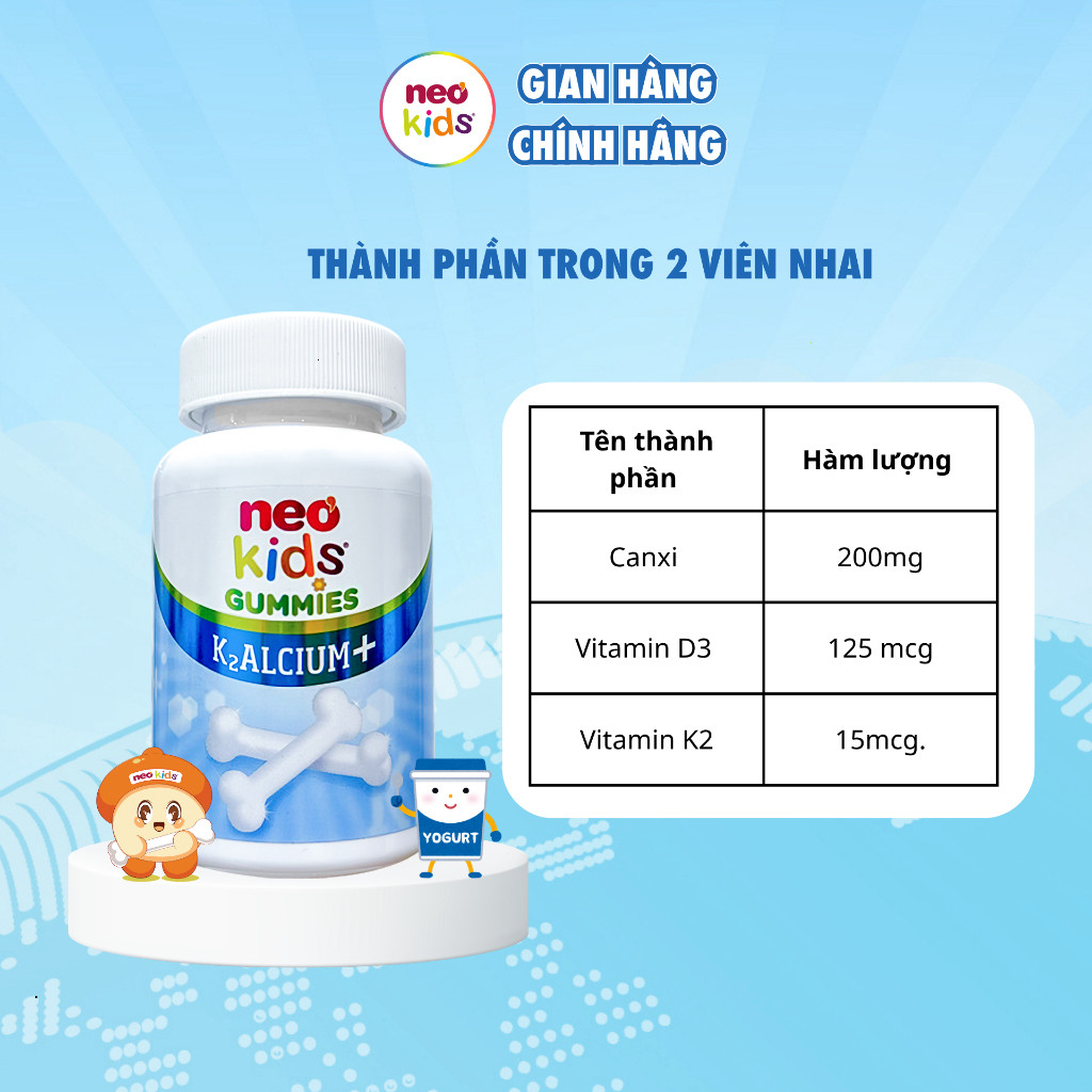Gummies canxi vị sữa chua NeoKids hộp 60 viên nhai - BIBIONECOMBODISINH