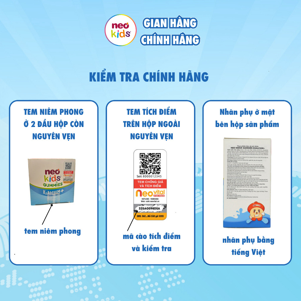 Gummies canxi vị sữa chua NeoKids hộp 60 viên nhai - BIBIONECOMBODISINH