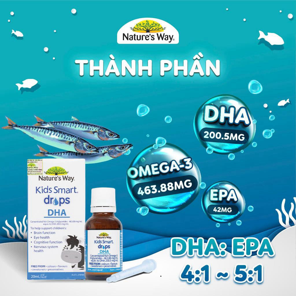 Dha Drop nhỏ giọt cho bé Nature's Way Kids Smart Drops của Úc Giúp thúc đẩy não bộ cho bé 20ml - BibiOne - BIBIONECOMBOD