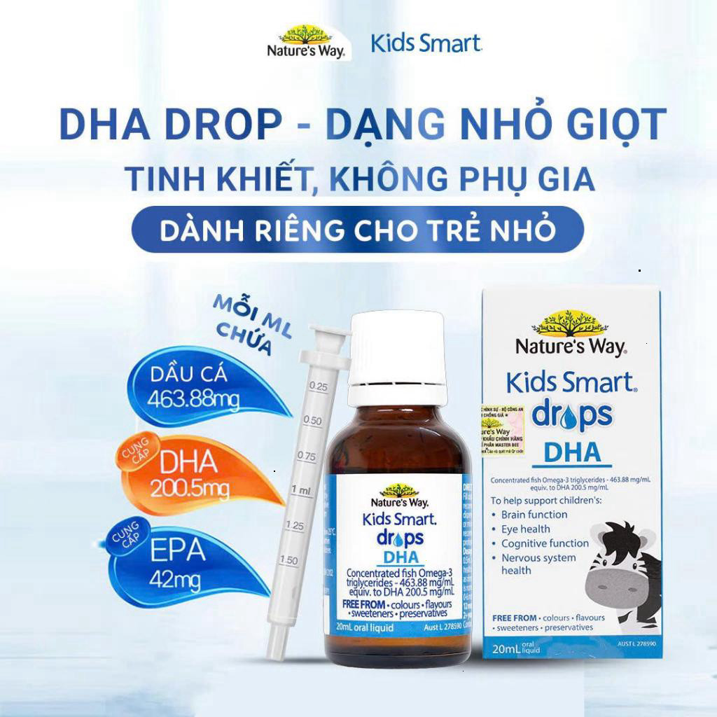 Dha Drop nhỏ giọt cho bé Nature's Way Kids Smart Drops của Úc Giúp thúc đẩy não bộ cho bé 20ml - BibiOne - BIBIONECOMBOD