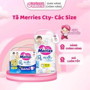 Tã dán/ Tã quần Merries CHÍNH HÃNG cho bé | Size NB76 S70 M56 L54 XL44 | Mềm mại, thấm hút tốt - BIBIONECOMBODISINH
