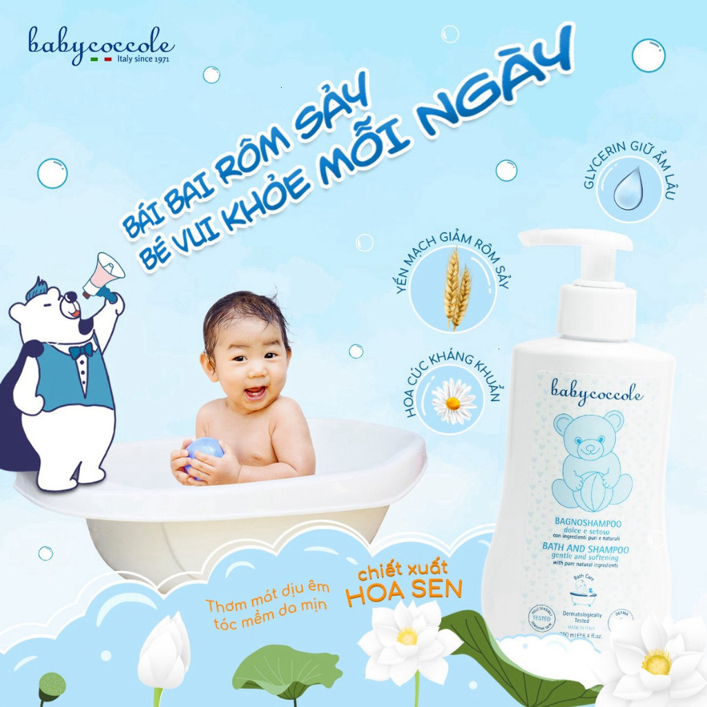 Sữa tắm gội cho bé Babycoccole 0M+ chiết xuất hoa sen an toàn cho trẻ sơ sinh 250ml-400ml - BIBIONECOMBODISINH