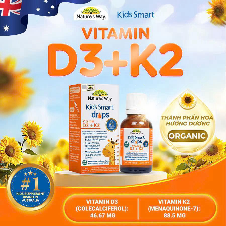 Vitamin D3k2 Nature's Way, Giúp Bổ sung Vitamin D3K2 Cho Trẻ Sơ Sinh Giúp Xương Và Răng Chắc Khỏe