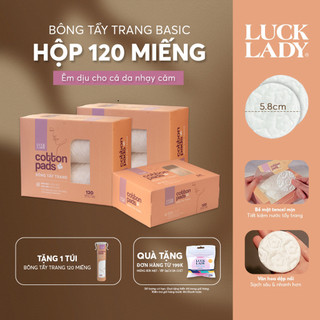 Bông tẩy trang Luck Lady dạng hộp 120 miếng, kích thước bông 58mm, mềm mịn, làm sạch da, an toàn cho da,skincare làm đ