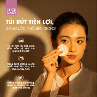 Bông tẩy trang Luck Lady dạng hộp 120 miếng, kích thước bông 58mm, mềm mịn, làm sạch da, an toàn cho da,skincare làm đ