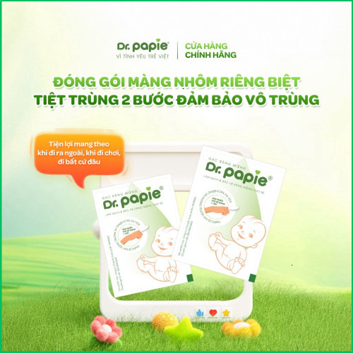 Gạc Rơ Lưỡi Làm Sạch Răng Lưỡi Nướu Phòng Tưa Lưỡi Nấm Miệng Dr.Papie cho bé