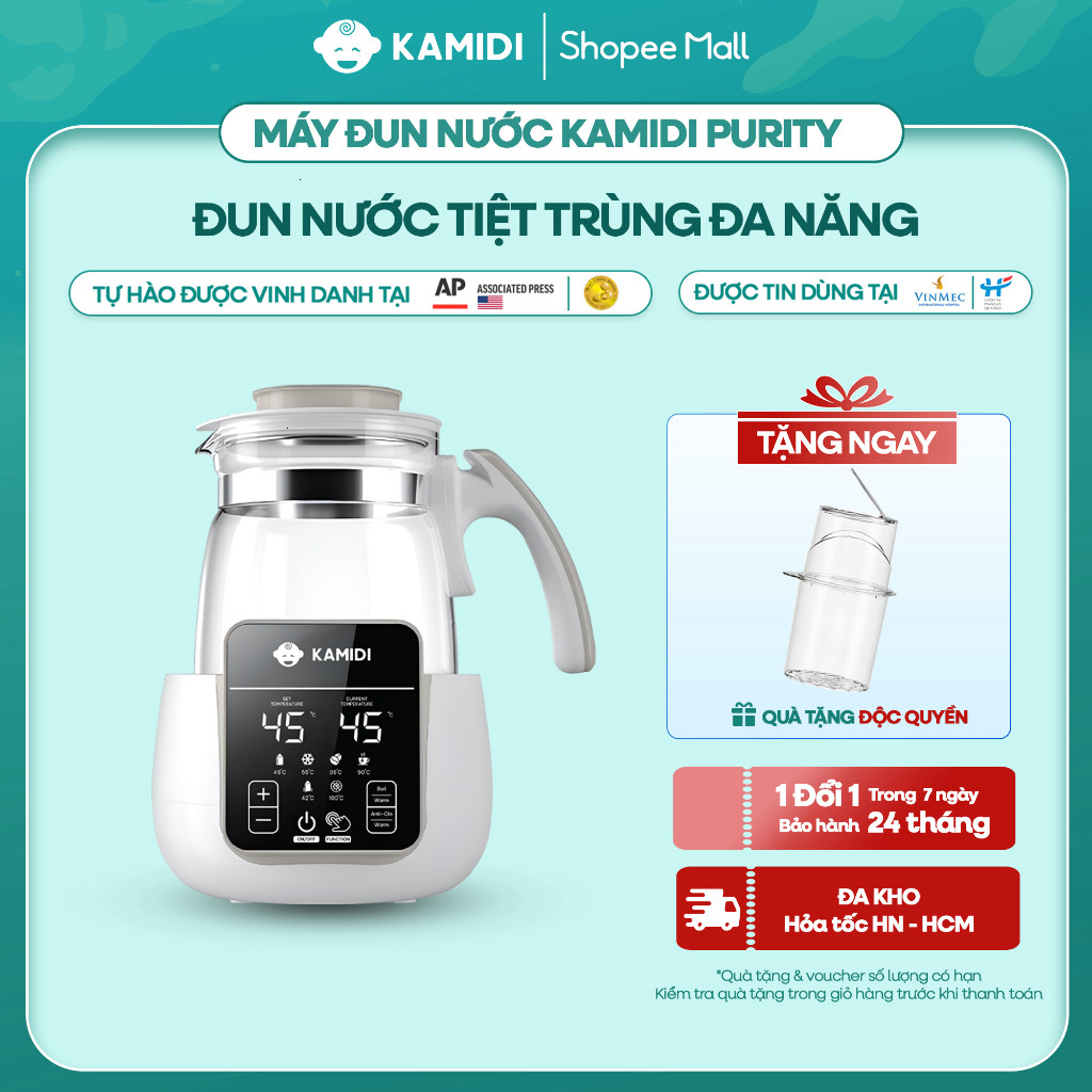 Máy Đun Nước Pha Sữa Kamidi Purity Đa Năng - Máy Hâm Sữa Tích Hợp Tiệt Trùng Bình Sữa