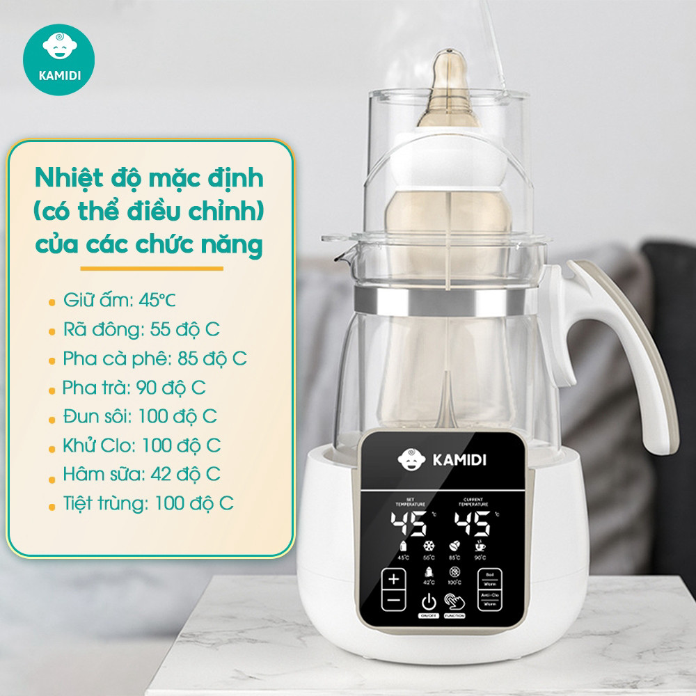 Máy Đun Nước Pha Sữa Kamidi Purity Đa Năng - Máy Hâm Sữa Tích Hợp Tiệt Trùng Bình Sữa