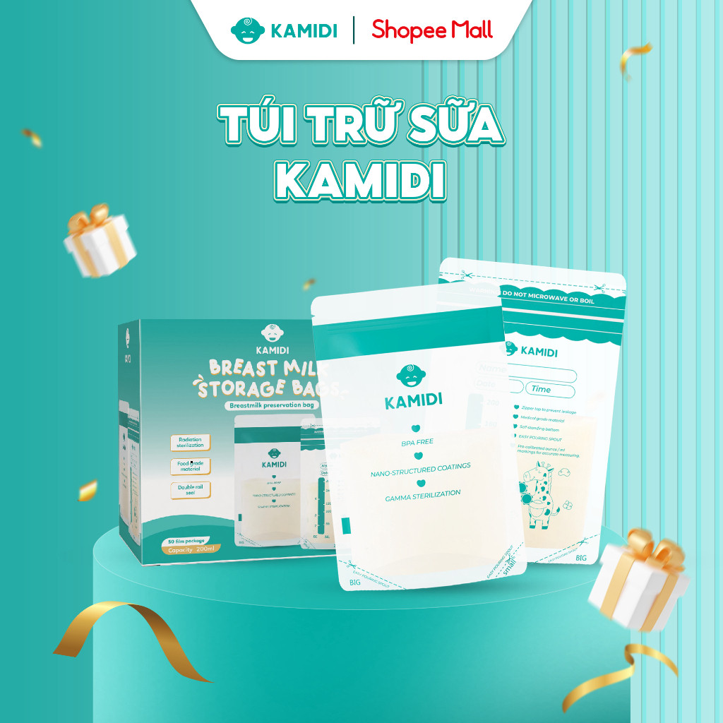 Túi Trữ Sữa Kamidi Hộp 50c Dung Tích 150ml Không Chứa BPA Có Vòi Rót Bình Sữa Tiện Lợi