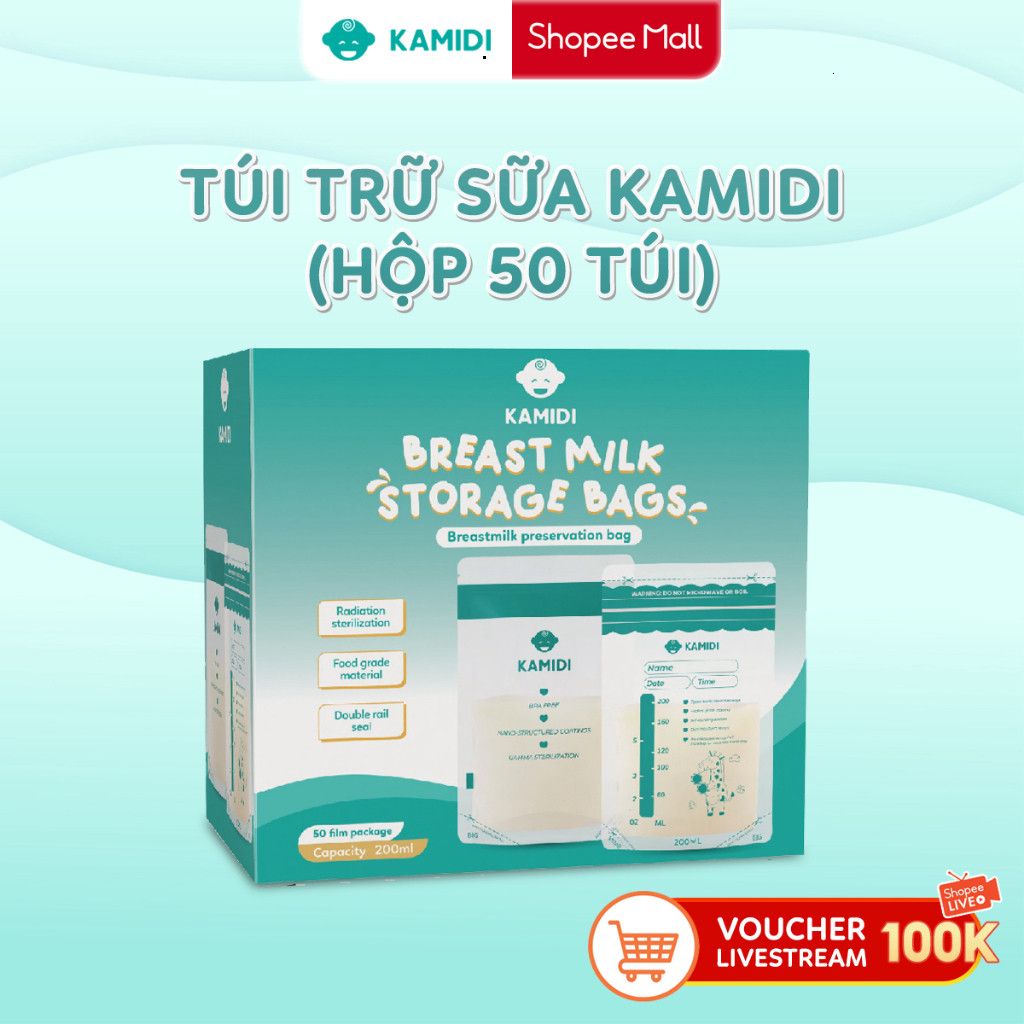 Túi Trữ Sữa Kamidi Hộp 50c Dung Tích 150ml Không Chứa BPA Có Vòi Rót Bình Sữa Tiện Lợi