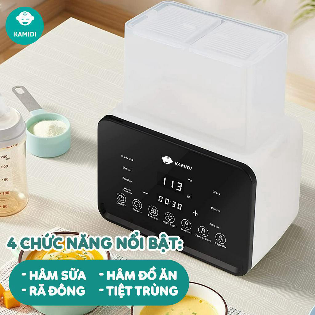 Máy Hâm Sữa Tiệt Sấy Khô Trùng Bình Sữa Điện Đôi Kamidi Heat 1 Tích Hợp 4 Chức Năng