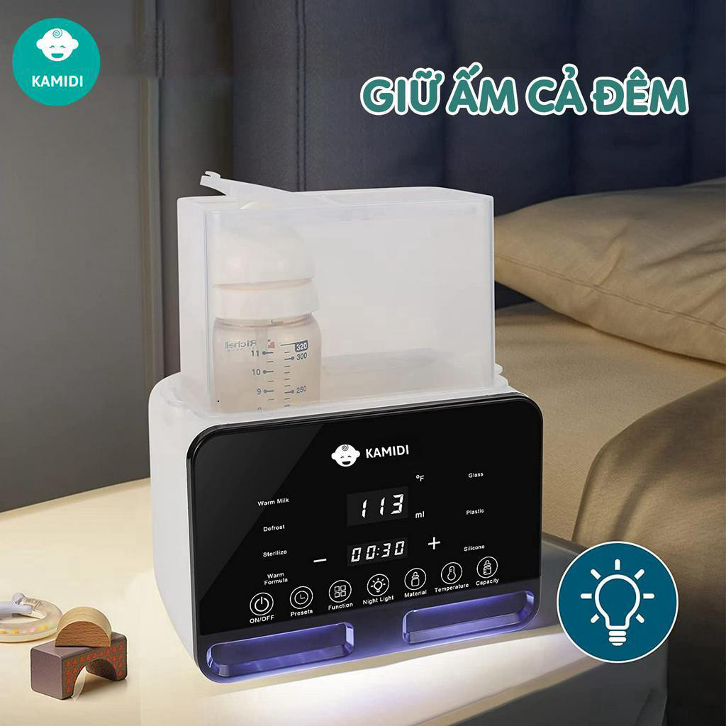Máy Hâm Sữa Tiệt Sấy Khô Trùng Bình Sữa Điện Đôi Kamidi Heat 1 Tích Hợp 4 Chức Năng