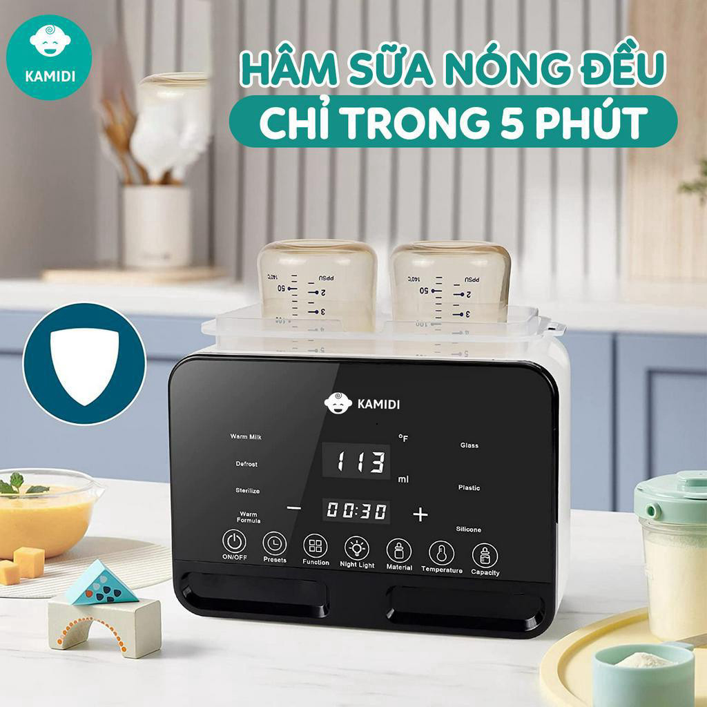 Máy Hâm Sữa Tiệt Sấy Khô Trùng Bình Sữa Điện Đôi Kamidi Heat 1 Tích Hợp 4 Chức Năng