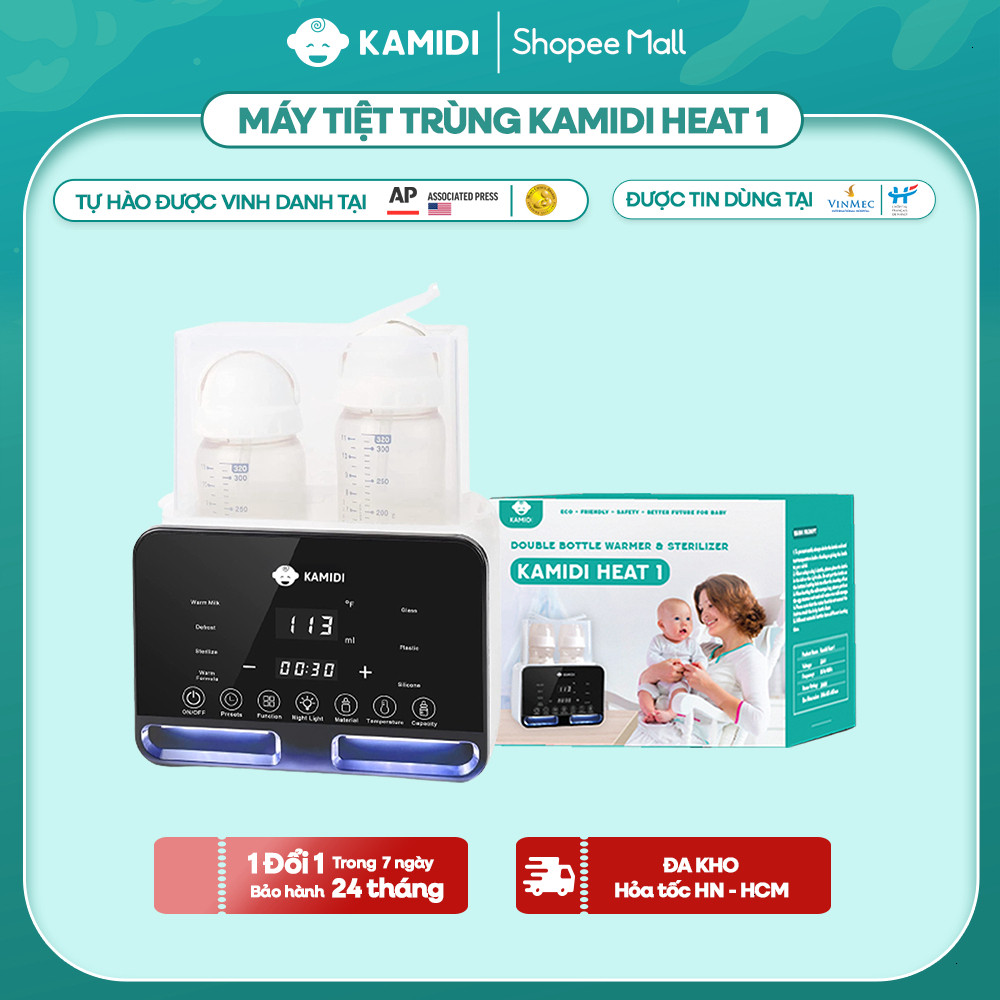 Máy Hâm Sữa Tiệt Sấy Khô Trùng Bình Sữa Điện Đôi Kamidi Heat 1 Tích Hợp 4 Chức Năng